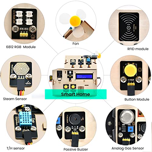 Keyestudio مجموعة البداية للمنزل الذكي KEYESTUDIO IOT ESP32 لأردوينو وبايثون، مجموعة تعليمية لأتمتة المنزل، مجموعة مستشعرات منزلية DIY، مجموعة تعليم STEM للبالغين والمراهقين 15+ - Image 2