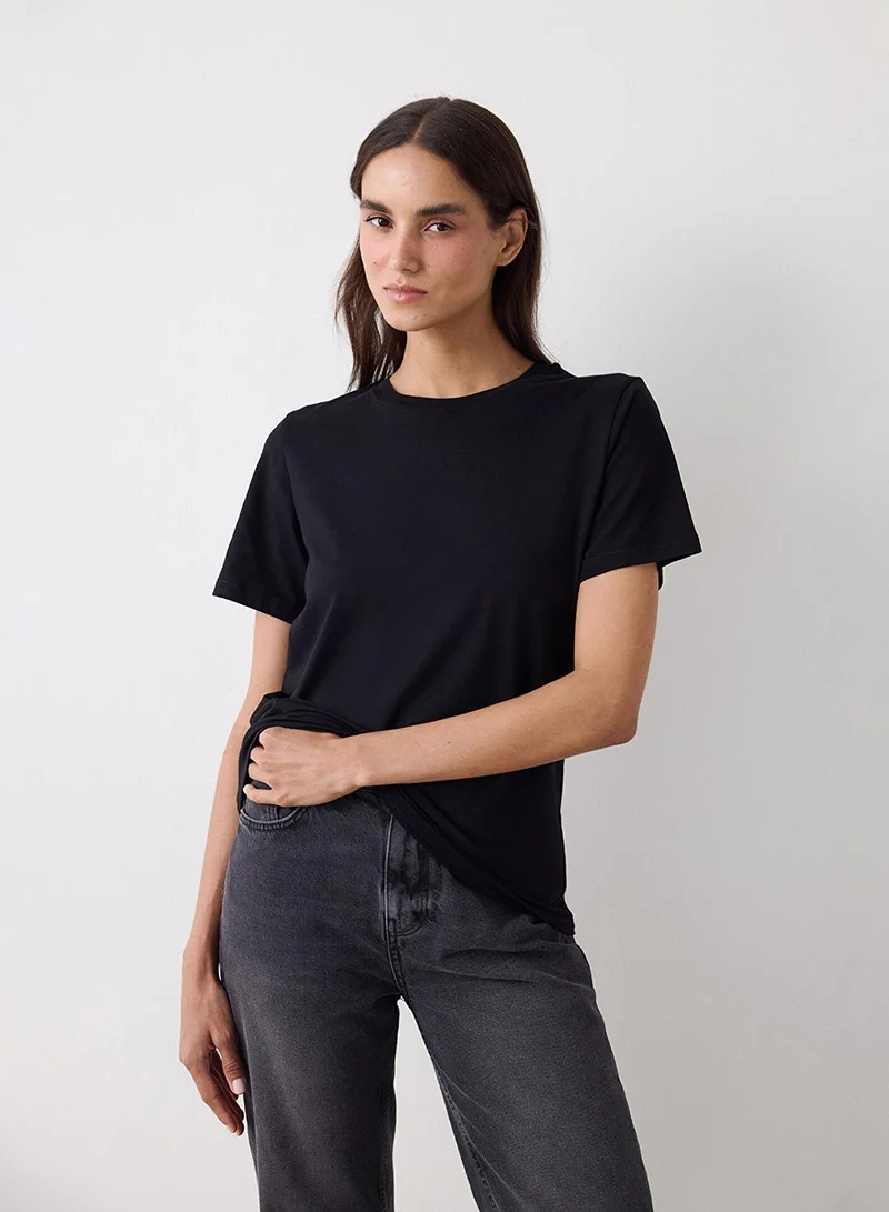 Penti Women's Cotton Casual Basic Regular Fit T-shirt - Black