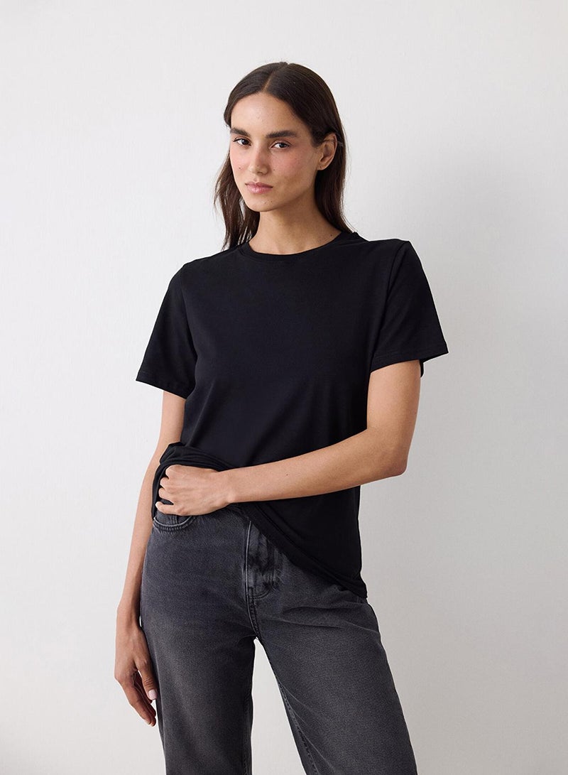 Penti Women's Cotton Casual Basic Regular Fit T-shirt - Black - Image 1