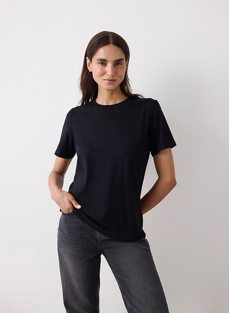 Penti Penti Women's Cotton Casual Basic Regular Fit T-shirt - Black