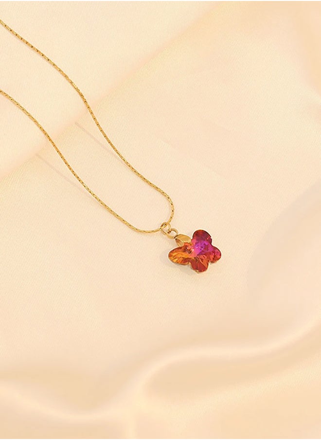 The Black Pearl Accessories - Stainless Steel Golden Necklace with Colorful Zirconic Butterfly Pendant - Image 1