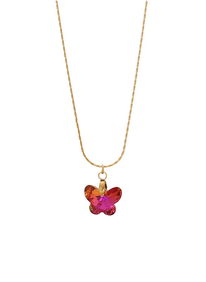 The Black Pearl Accessories - Stainless Steel Golden Necklace with Colorful Zirconic Butterfly Pendant - Image 1