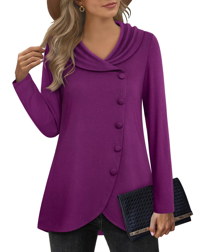 VALOLIA Tunic Sweaters: Winter Blouses For Women 2025 - Purple Long Sleeve Shirt Women - Tunic Sweatshirts To Wear With Leggings Violet Rosebud Large - Image 1