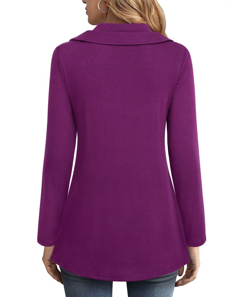 VALOLIA Tunic Sweaters: Winter Blouses For Women 2025 - Purple Long Sleeve Shirt Women - Tunic Sweatshirts To Wear With Leggings Violet Rosebud Large - Image 2