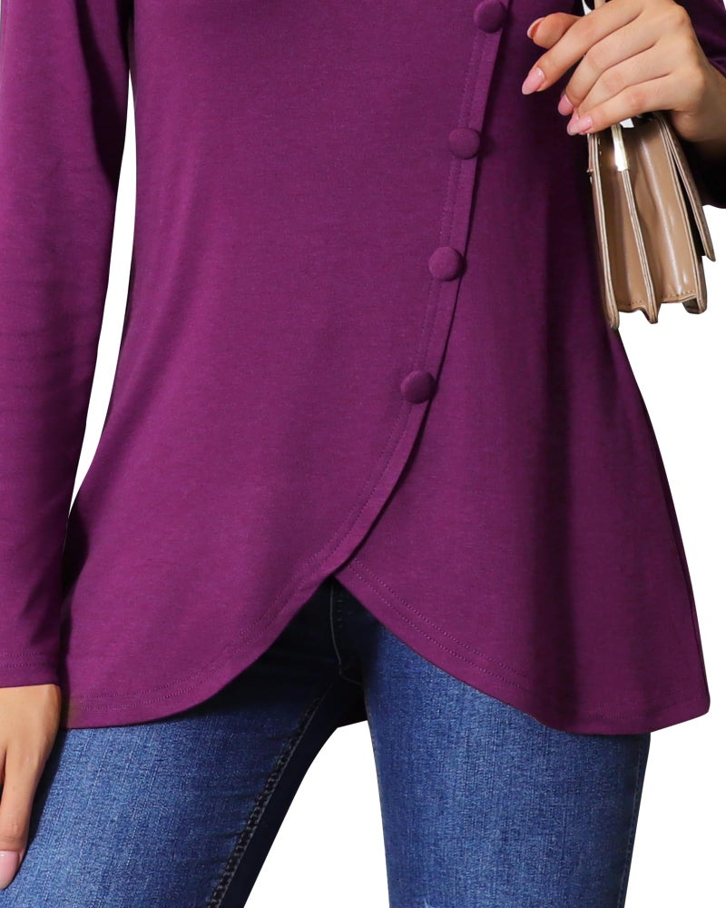 VALOLIA Tunic Sweaters: Winter Blouses For Women 2025 - Purple Long Sleeve Shirt Women - Tunic Sweatshirts To Wear With Leggings Violet Rosebud Large - Image 4