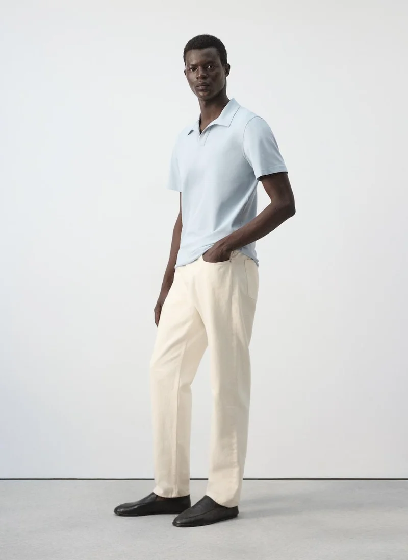 Mango Man 50-CELESTE Slim Fit Piqué Polo for Men | Best Price UAE