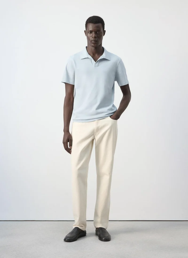 Mango Man 50-CELESTE Slim Fit Piqué Polo for Men | Best Price UAE