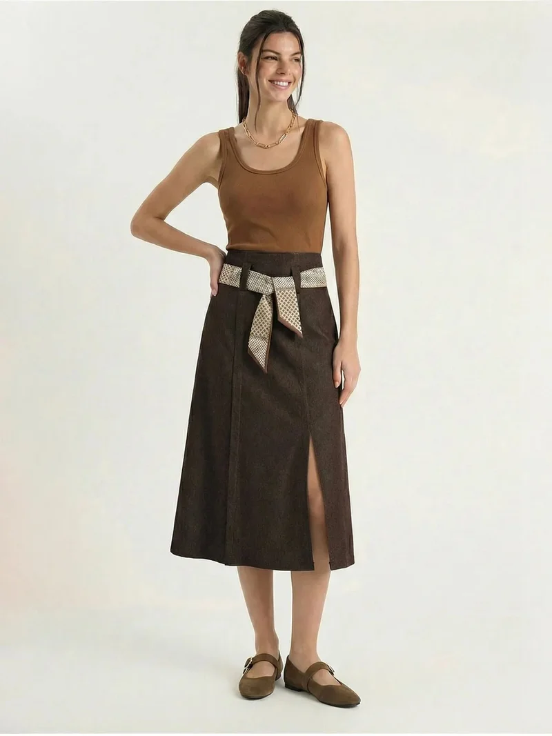 Bianco Lucci LUCCI High Waist Midi Skirt with Slit