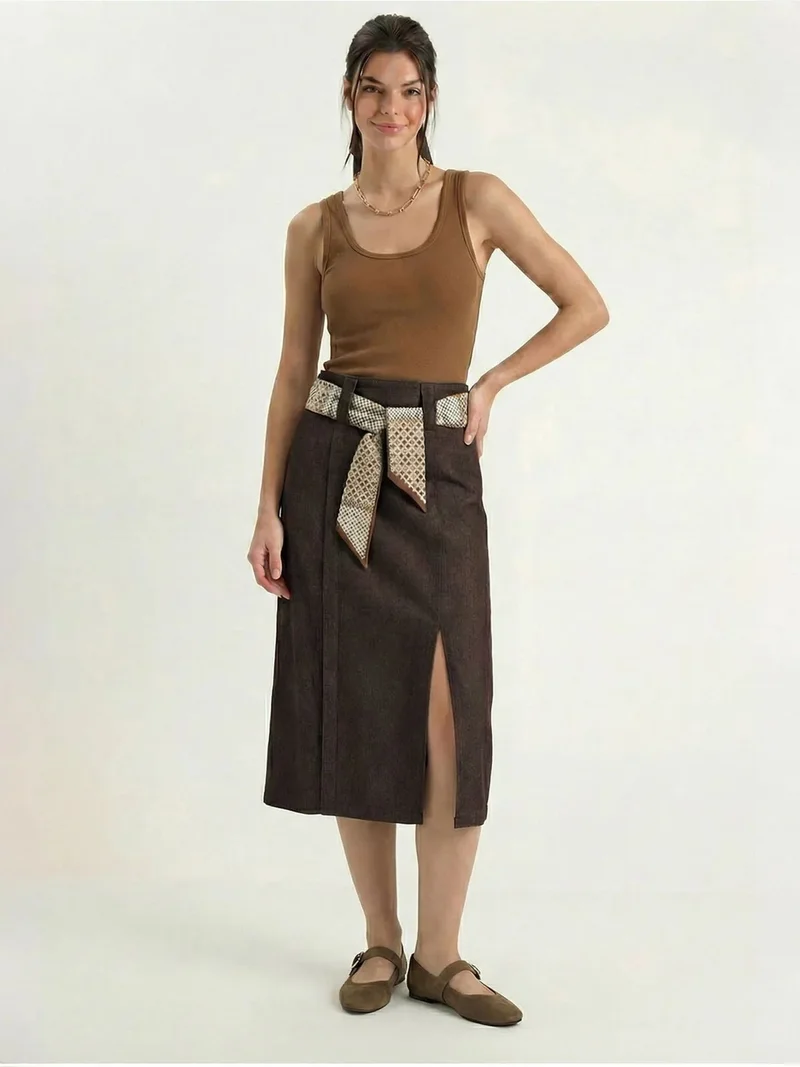 Bianco Lucci LUCCI High Waist Midi Skirt with Slit