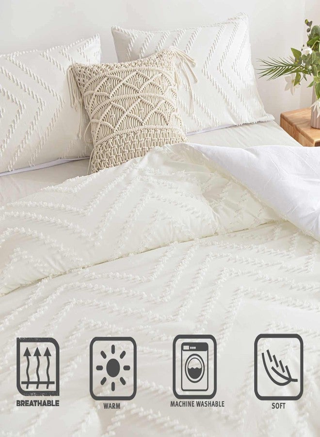 Nanko White Tufted 3-Piece Queen Comforter Set, 88 x 90 in - Image 3