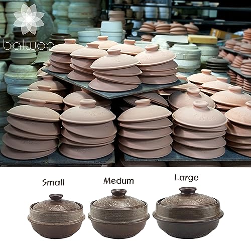 BALWOO Korean Pot [Inlaid][20oz, 600ml] MUD GLAZE Earthenware Ttukbaegi, Ceramic Clay Cooking Pot Casserole, Heat Resistant Earthen Bowl, Stone Bowl Stockpot Soup Cookware, Pottery Bowl - Image 2