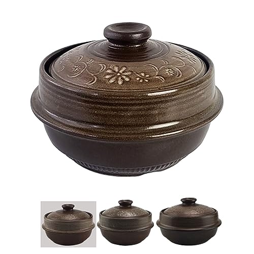 BALWOO Korean Pot [Inlaid][20oz, 600ml] MUD GLAZE Earthenware Ttukbaegi, Ceramic Clay Cooking Pot Casserole, Heat Resistant Earthen Bowl, Stone Bowl Stockpot Soup Cookware, Pottery Bowl - Image 1