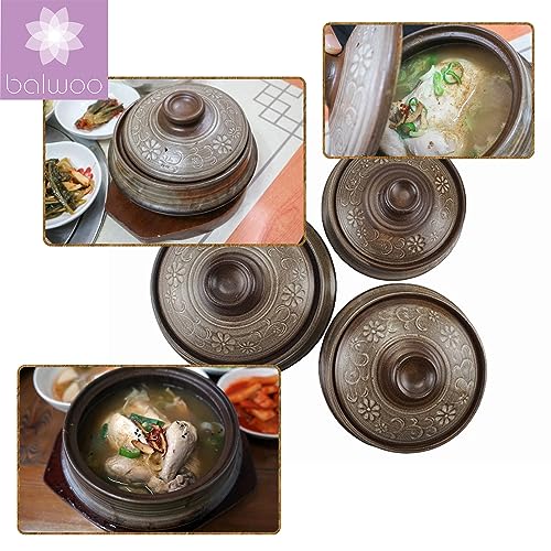 BALWOO Korean Pot [Inlaid][20oz, 600ml] MUD GLAZE Earthenware Ttukbaegi, Ceramic Clay Cooking Pot Casserole, Heat Resistant Earthen Bowl, Stone Bowl Stockpot Soup Cookware, Pottery Bowl - Image 4