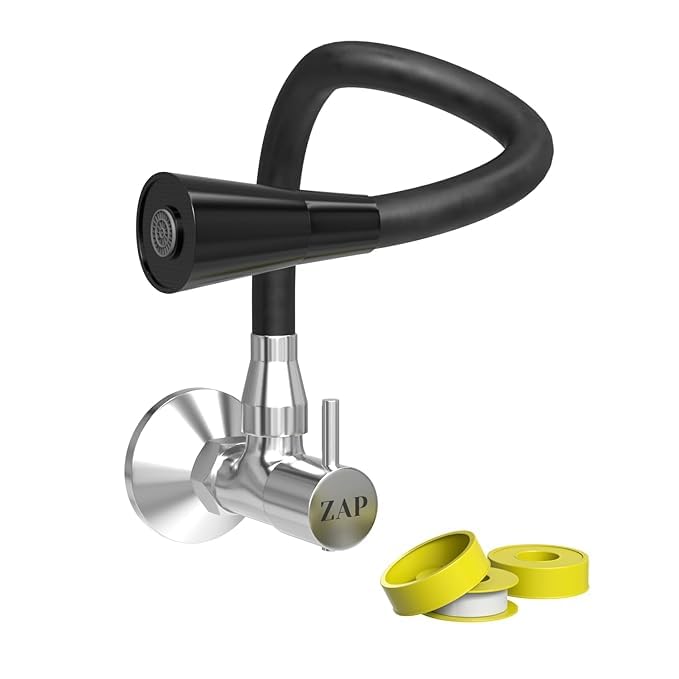 ZAP Wall Mounted Brass Kitchen Tap | Dual Mode Sink Cock with Swivel Spout | Chrome Finish Kitchen Faucet | Easy Installation Tap for Home & Modular Kitchens (Black) - Image 1