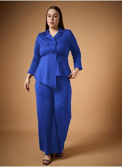 SASSAFRAS Plus Size Ruched Sleeves Blazer and Straight Pants Set by Styli  - Image 1