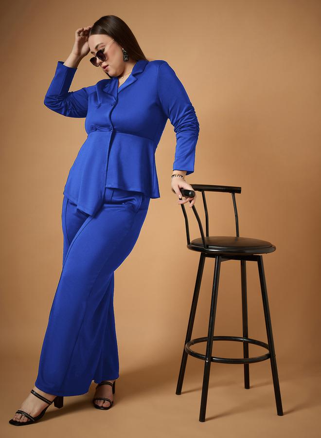 SASSAFRAS Plus Size Ruched Sleeves Blazer and Straight Pants Set - Image 2