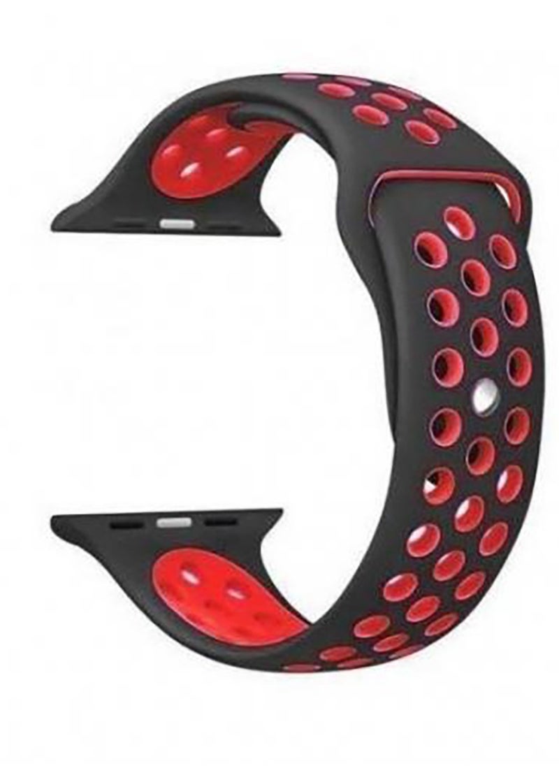 Generic - Soft Silicone Replacement Sports Strap For All Apple Watch Series - 41/40/38 - Black/Red - Image 1