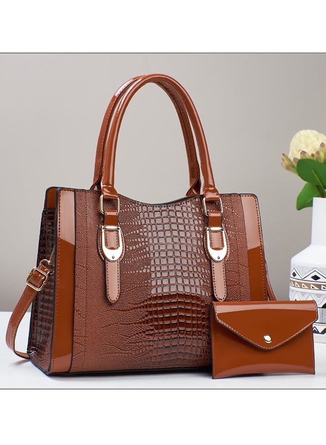 JCB CHIC 2pcs Luxurious Glossy Crocodile Print Handbag Set ，Crossbody Bag Luxury Brand Designer Tote bag Large Capacity Casual Shoulder Bag Urban Commuting Shopping Bag(603#) - Image 1
