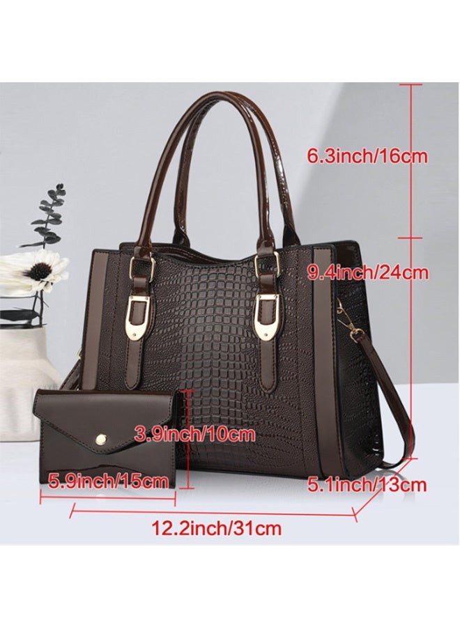 JCB CHIC 2pcs Luxurious Glossy Crocodile Print Handbag Set ，Crossbody Bag Luxury Brand Designer Tote bag Large Capacity Casual Shoulder Bag Urban Commuting Shopping Bag(603#) - Image 2