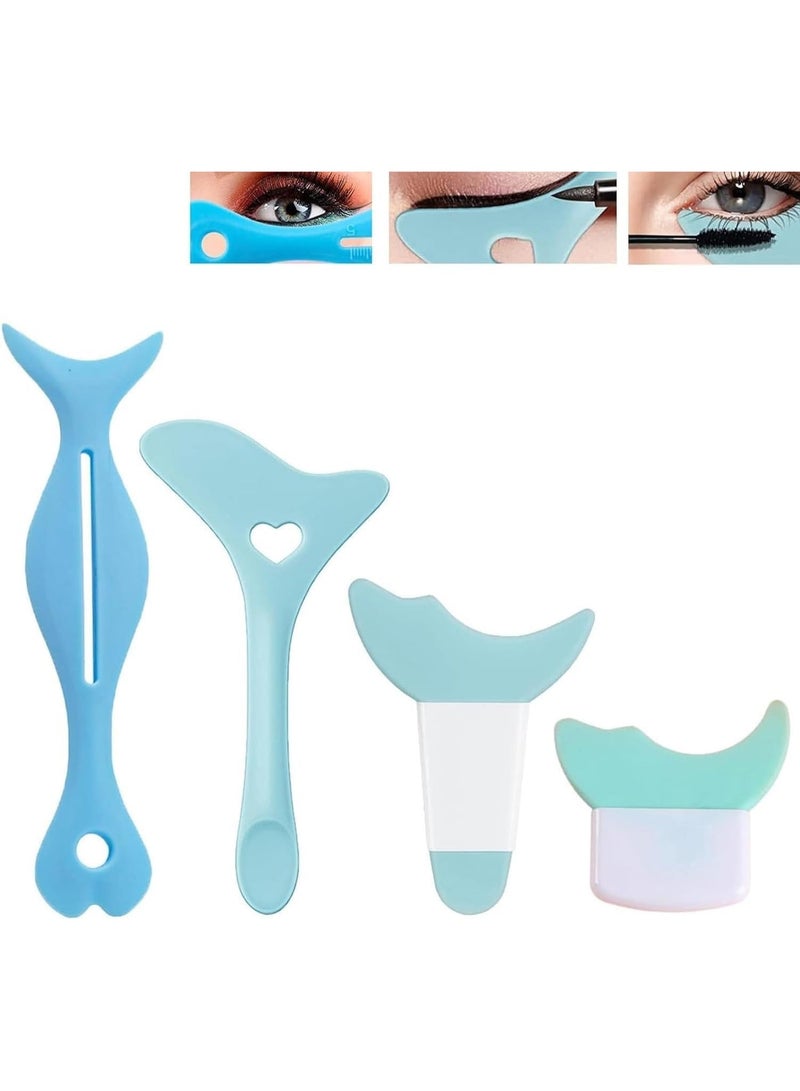 4 Pcs All In One Eyeliner Stencils Wing Tips, Multifunctional Eyeshadow Stencils Pad Silicone eyeshadow baffle, Defined Eyeliner Eyelash Guide Tool for Beginners and Makeup Masters - Blue - Image 1