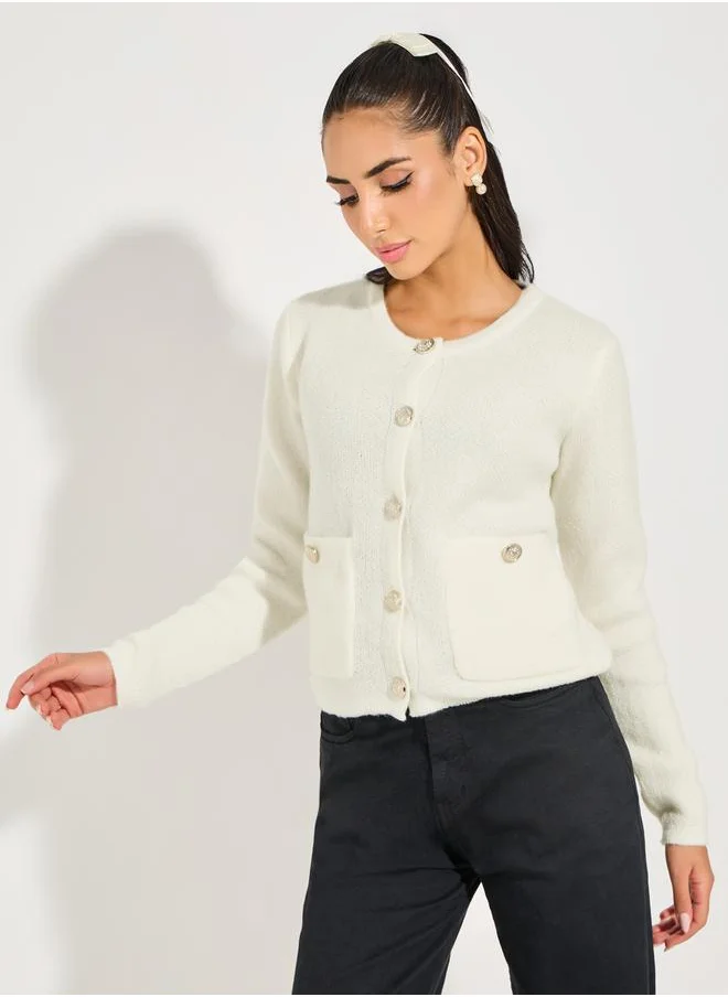 Styli Button Placket Knitted Cardigan
