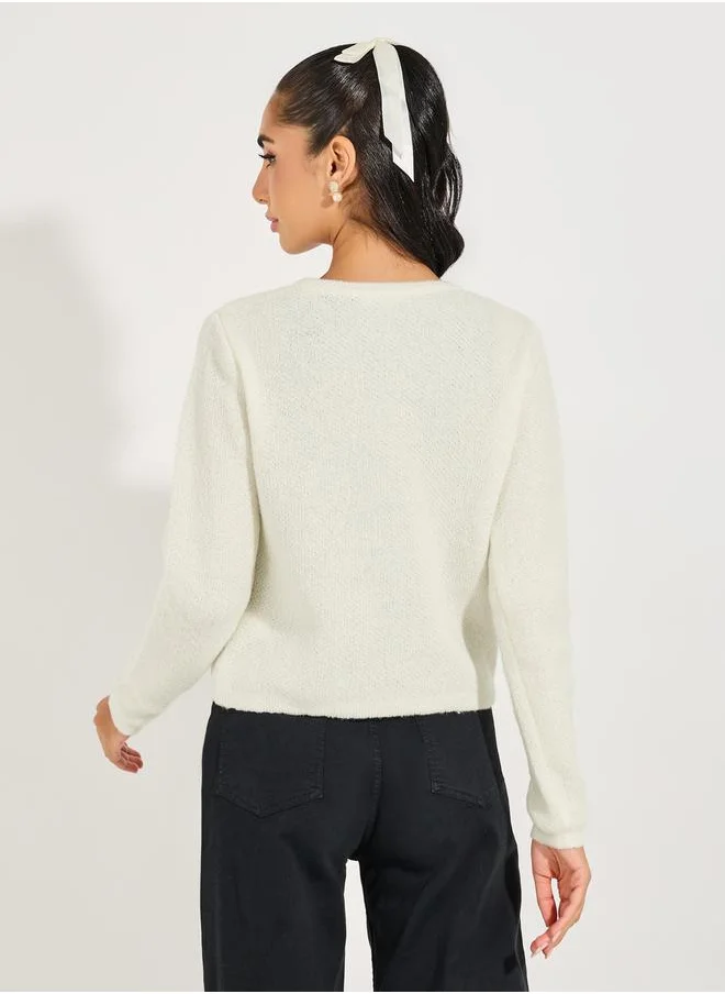 Styli Button Placket Knitted Cardigan