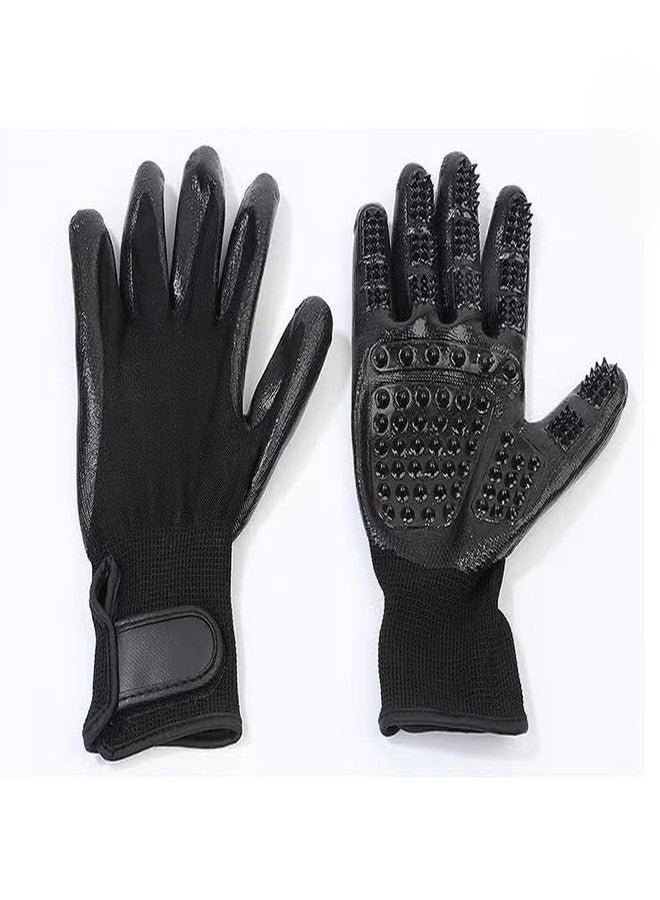 Pet Grooming Gloves for Dogs Cats Horses - Gentle Silicone Deshedding Brush Mitt - Hair Remover Tool for Bathing Massage - 1 Pair Black - Image 1
