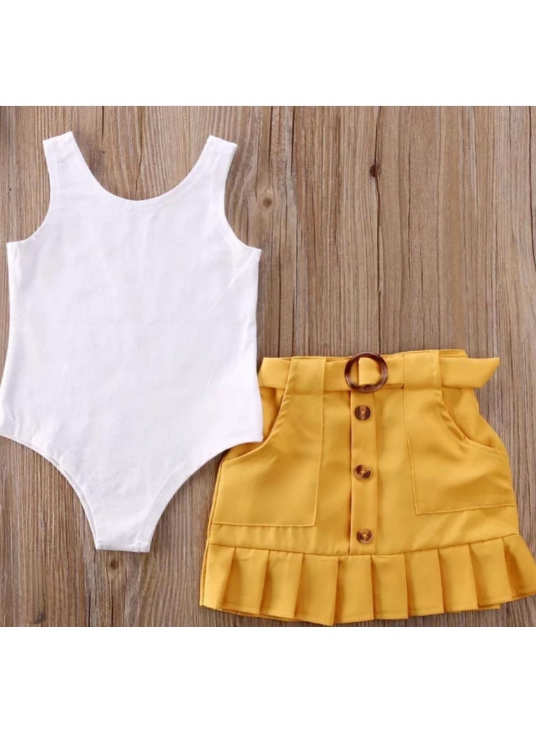 Little Miss Sunshine Baby Girl Set | White Bodysuit & Yellow Skirt Outfit UAE - Image 2