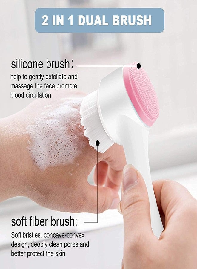 SPOLIK Face Brush Long Manual Facial Cleansing, Double Side Skin Care Facial Cleaning Brush, Silicone Facial Scrubber Manual Dual Face Wash Brush for Deep Pore Exfoliation Massaging (Pink) - Image 3
