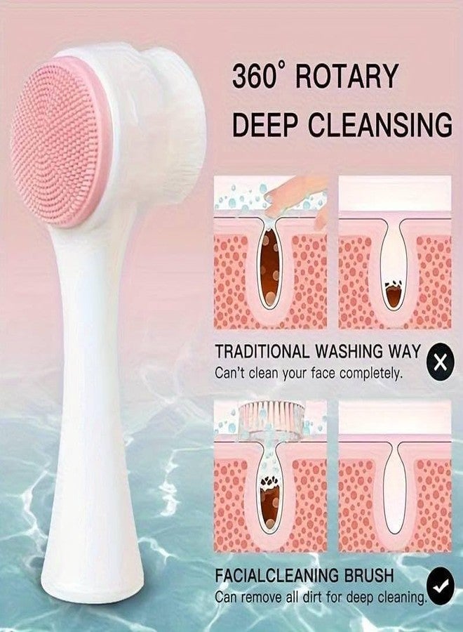SPOLIK Face Brush Long Manual Facial Cleansing, Double Side Skin Care Facial Cleaning Brush, Silicone Facial Scrubber Manual Dual Face Wash Brush for Deep Pore Exfoliation Massaging (Pink) - Image 4