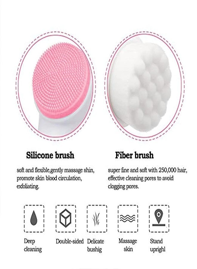 SPOLIK Face Brush Long Manual Facial Cleansing, Double Side Skin Care Facial Cleaning Brush, Silicone Facial Scrubber Manual Dual Face Wash Brush for Deep Pore Exfoliation Massaging (Pink) - Image 5