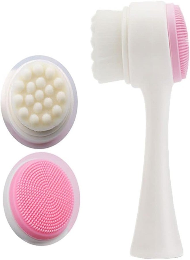 SPOLIK Face Brush Long Manual Facial Cleansing, Double Side Skin Care Facial Cleaning Brush, Silicone Facial Scrubber Manual Dual Face Wash Brush for Deep Pore Exfoliation Massaging (Pink) - Image 1