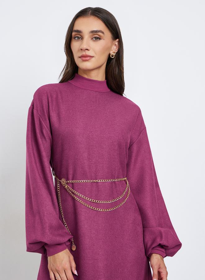 ستايلي فستان طويل مع حزام خصر بنمط سلسلة - Image 3