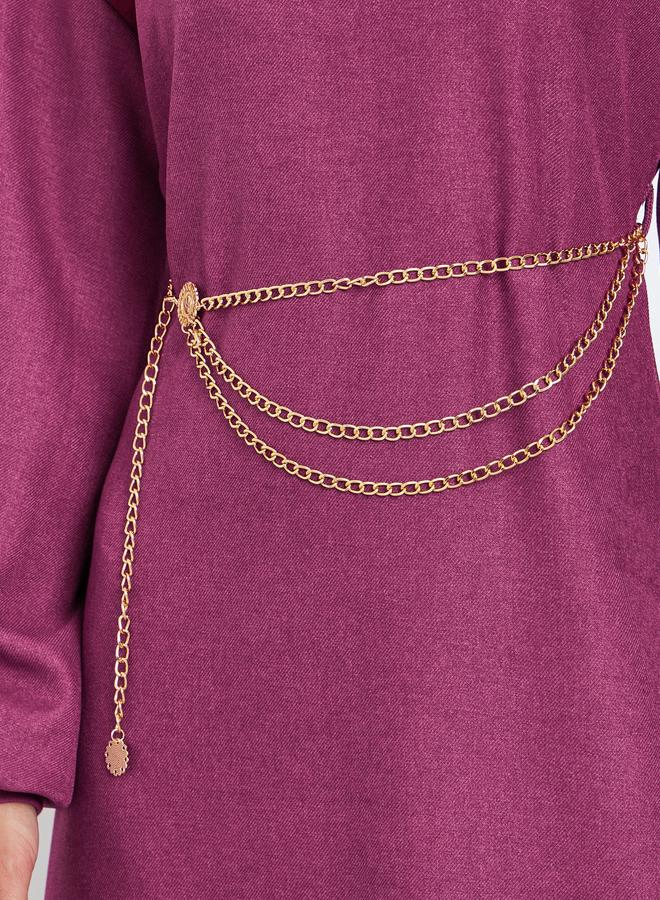 ستايلي فستان طويل مع حزام خصر بنمط سلسلة - Image 4