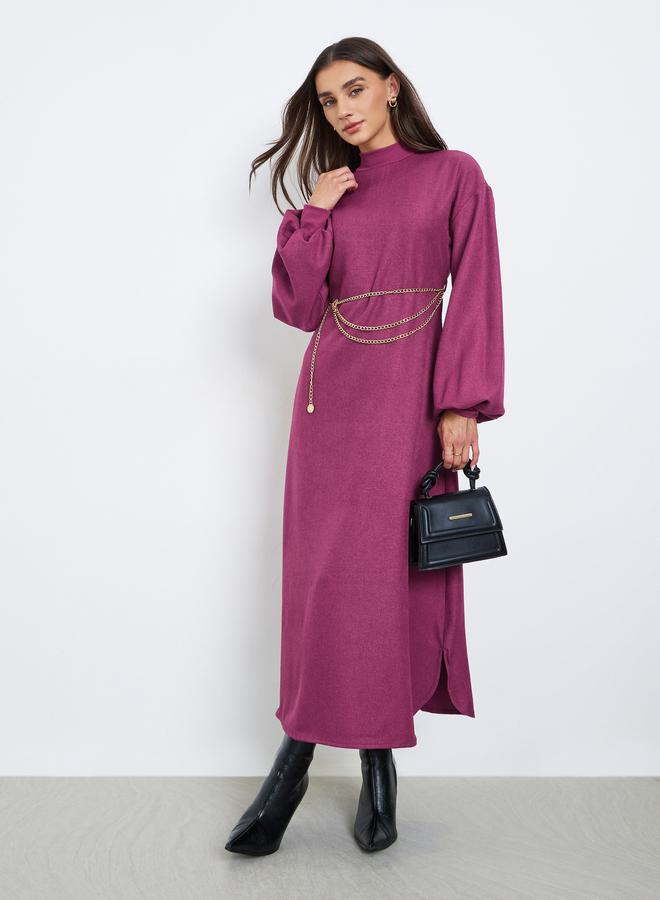 ستايلي فستان طويل مع حزام خصر بنمط سلسلة - Image 1