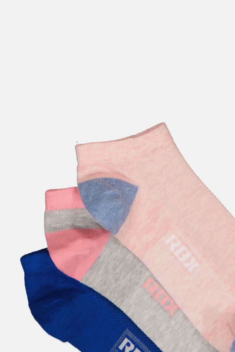 RBX Women 3 Pairs Brand Logo Ankle Socks, Multicolor - Image 3