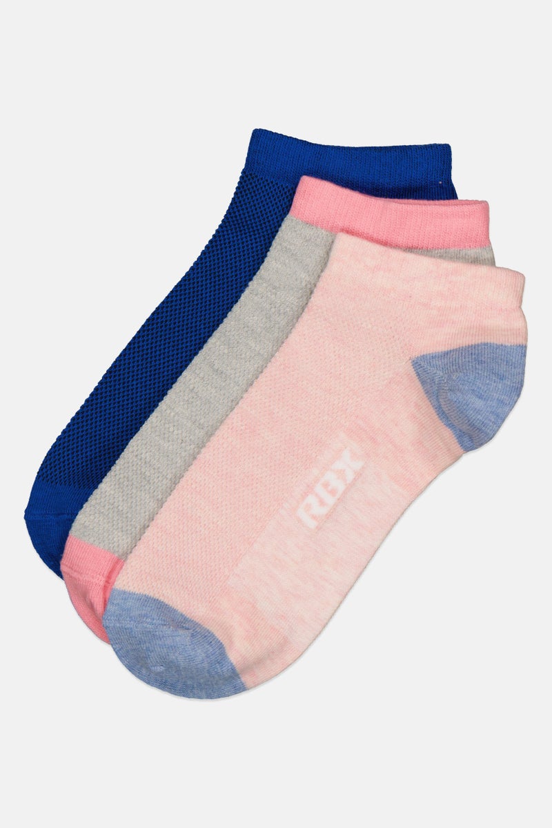 RBX Women 3 Pairs Brand Logo Ankle Socks, Multicolor - Image 1