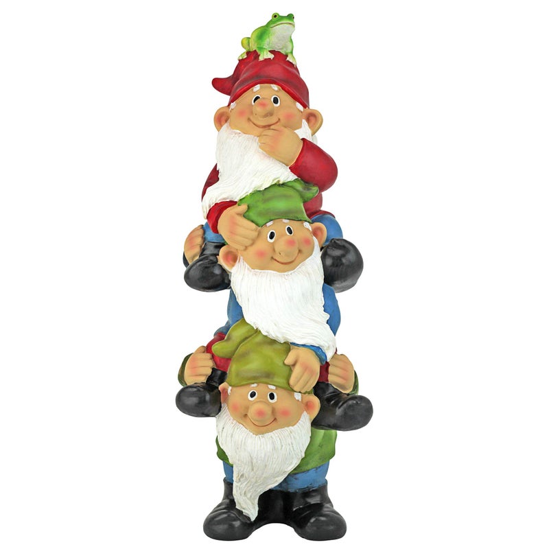 Design Toscano Qm2360300 Tower Of Three Outdoor Garden Funny Lawn Gnome Statues, Multicolored - Image 1