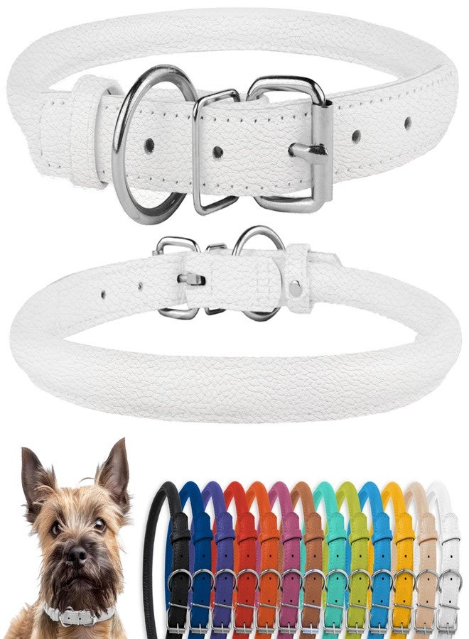 CollarDirect Rolled Leather Dog Collar, Soft Padded Round Puppy Collar, Handmade Genuine Leather Collar Dog Small Large Cat Collars 13 Colors (6-7 Inch, White Textured) - Image 1