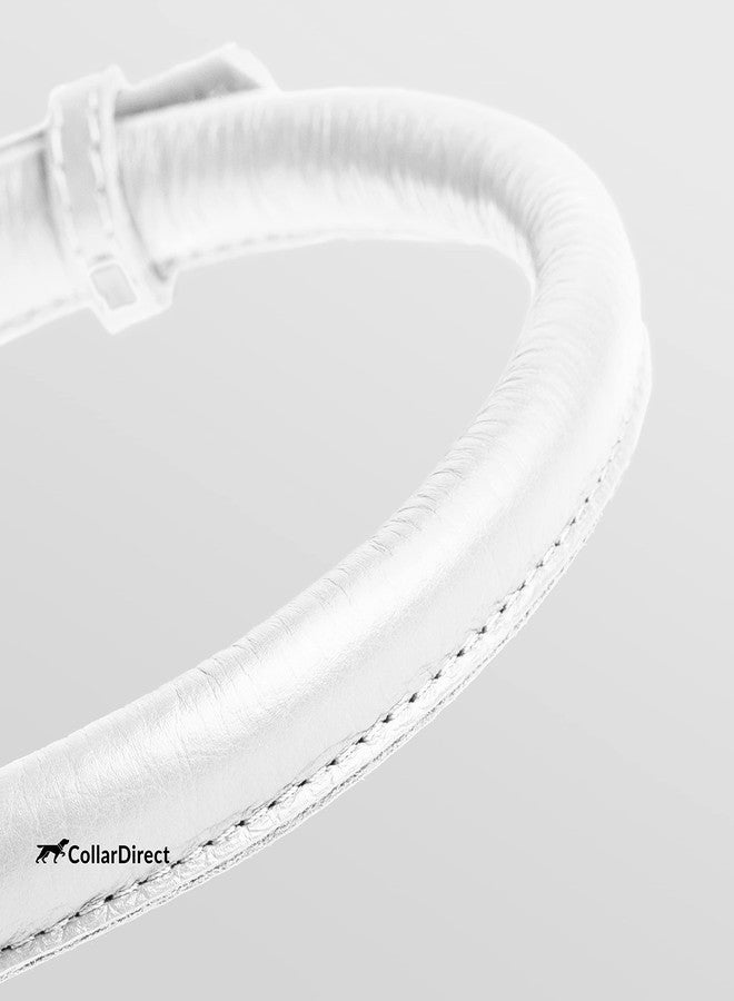 CollarDirect Rolled Leather Dog Collar, Soft Padded Round Puppy Collar, Handmade Genuine Leather Collar Dog Small Large Cat Collars 13 Colors (6-7 Inch, White Textured) - Image 2