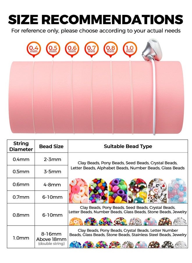 FIVEIZERO 6 Rolls FIVEIZERO Elastic Bracelet String Cord, 0.4mm, 0.5mm, 0.6mm, 0.7mm, 0.8mm, 1mm Crystal Clear Stretchy Elastic Bead String for Bracelets, Jewelry Making and Clay Pony Seed Stone Beads Beading - Image 5