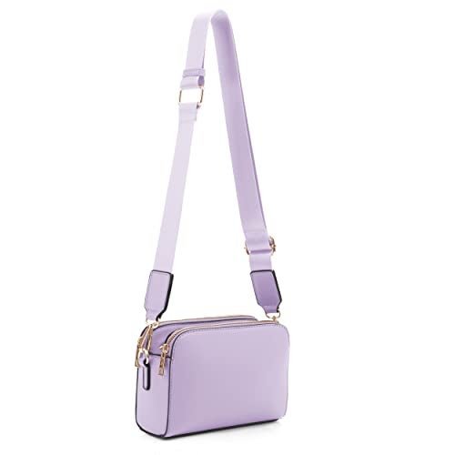 EVVE Crossbody Bags for Women Trendy Small Crossbody Camera Bag Purse Vegan Leather Triple Zip Crossbody Purses with Wide Shoulder Strap| Lilac - Image 1