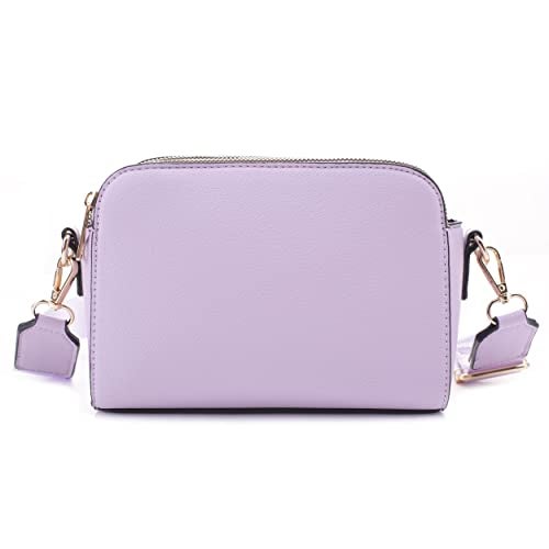 EVVE Crossbody Bags for Women Trendy Small Crossbody Camera Bag Purse Vegan Leather Triple Zip Crossbody Purses with Wide Shoulder Strap| Lilac - Image 2