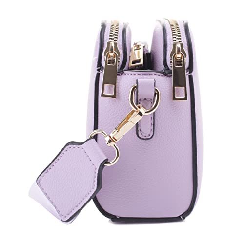 EVVE Crossbody Bags for Women Trendy Small Crossbody Camera Bag Purse Vegan Leather Triple Zip Crossbody Purses with Wide Shoulder Strap| Lilac - Image 3