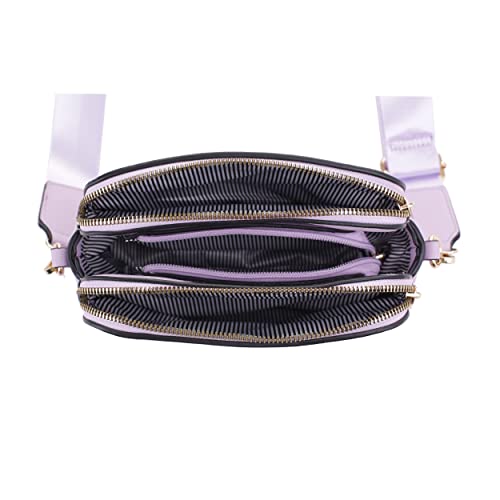 EVVE Crossbody Bags for Women Trendy Small Crossbody Camera Bag Purse Vegan Leather Triple Zip Crossbody Purses with Wide Shoulder Strap| Lilac - Image 5
