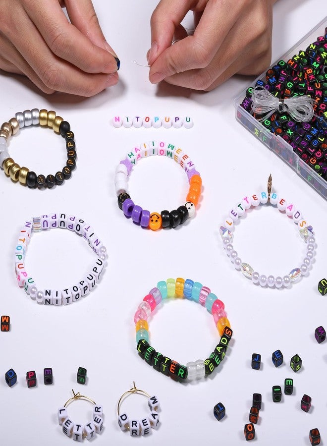 NITOPUPU 900Pcs Acrylic Letter Beads Alphabet Colorful Letter Black Cube Beads for Friendship Bracelets and Gifts Souvenir Jewelry Making(6 * 6mm Cube) - Image 2