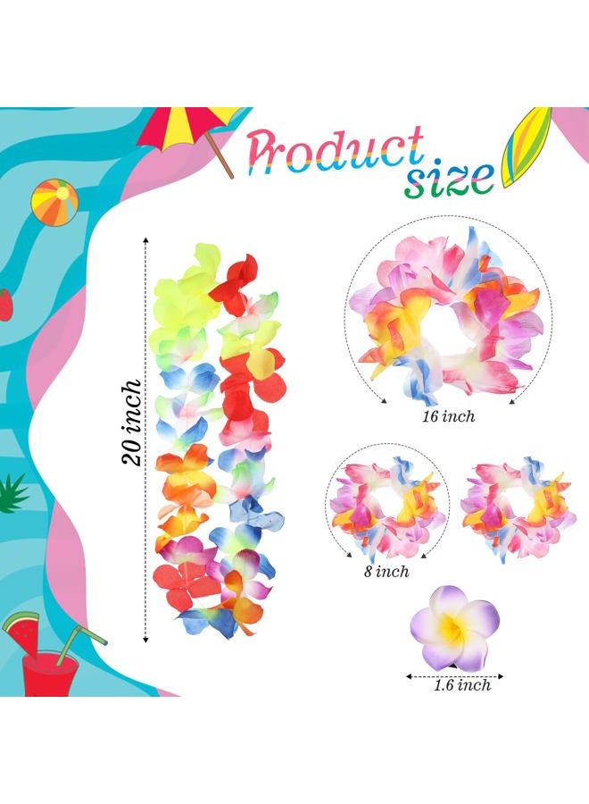 Juinte 200 Pieces Hawaiian Leis Hawaiian Flower Necklace Headbands Wristband Hair Clip Hawaiian Luau Party Supplies Flower Leis Tropical Hawaiian Party Favors for Summer Beach Vacation Party Decoration - Image 4
