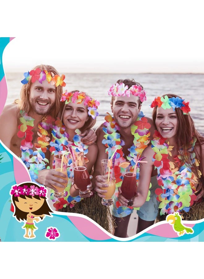 Juinte 200 Pieces Hawaiian Leis Hawaiian Flower Necklace Headbands Wristband Hair Clip Hawaiian Luau Party Supplies Flower Leis Tropical Hawaiian Party Favors for Summer Beach Vacation Party Decoration - Image 5