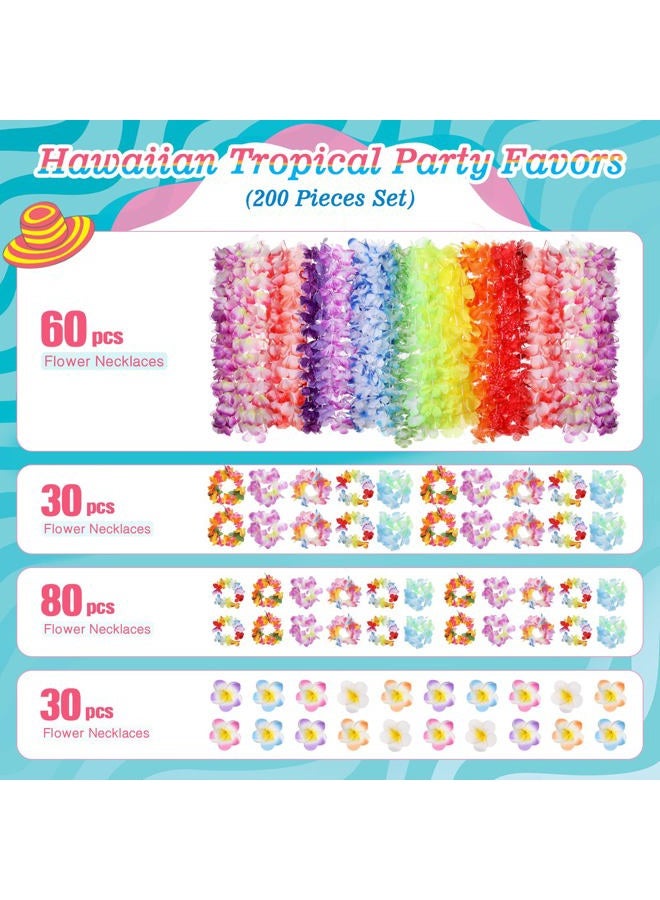 Juinte 200 Pieces Hawaiian Leis Hawaiian Flower Necklace Headbands Wristband Hair Clip Hawaiian Luau Party Supplies Flower Leis Tropical Hawaiian Party Favors for Summer Beach Vacation Party Decoration - Image 2