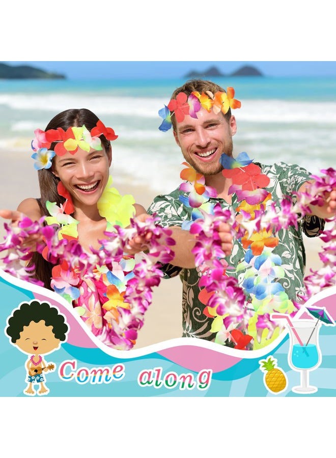 Juinte 200 Pieces Hawaiian Leis Hawaiian Flower Necklace Headbands Wristband Hair Clip Hawaiian Luau Party Supplies Flower Leis Tropical Hawaiian Party Favors for Summer Beach Vacation Party Decoration - Image 3